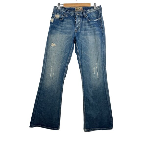 BKE ALEC bootcut jeans distressed western button fly 90s Y2K sz 32S - Picture 1 of 9